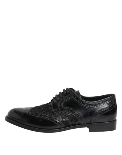 Dolce &amp; Gabbana Black Leather Floral Lace Dress Formal Shoes