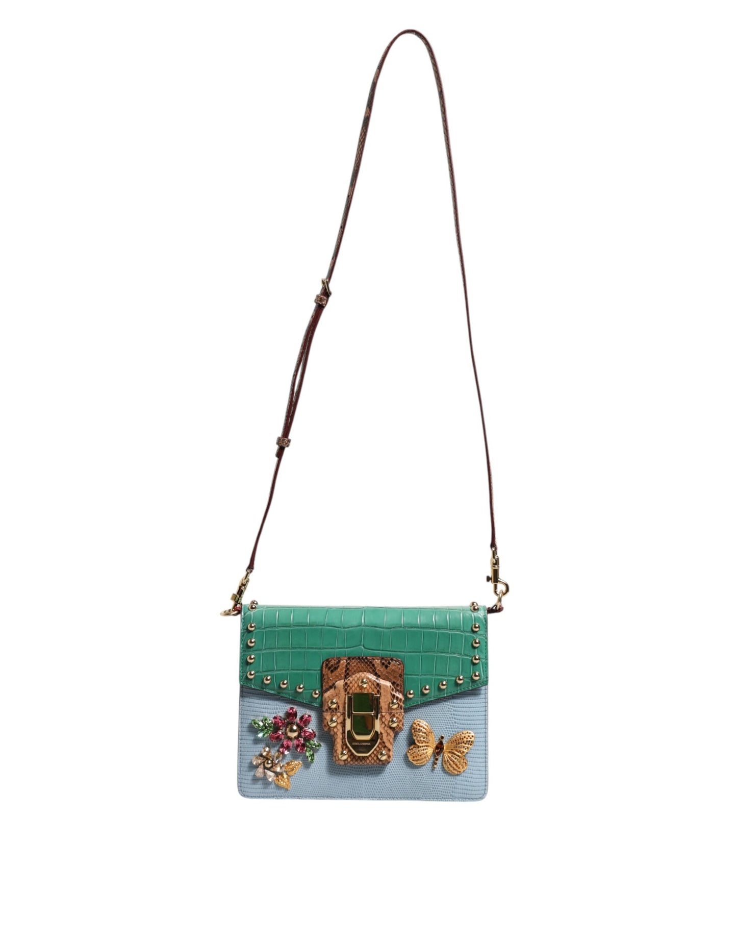 Dolce &amp; Gabbana Blue Green LUCIA Embellished Crossbody Bag