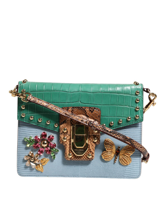 Dolce &amp; Gabbana Blue Green LUCIA Embellished Crossbody Bag