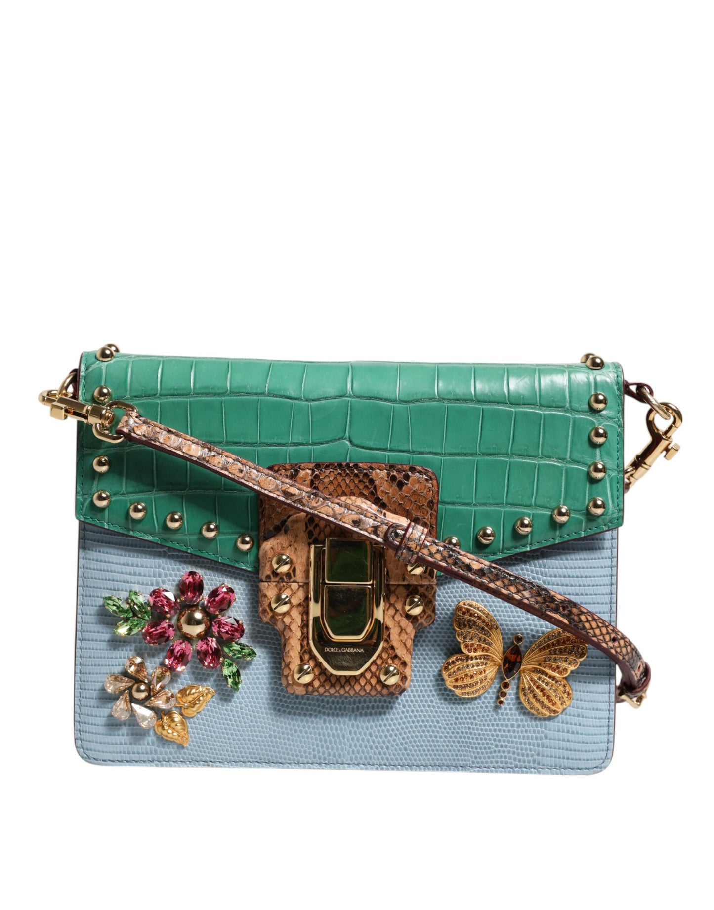 Dolce &amp; Gabbana Blue Green LUCIA Embellished Crossbody Bag