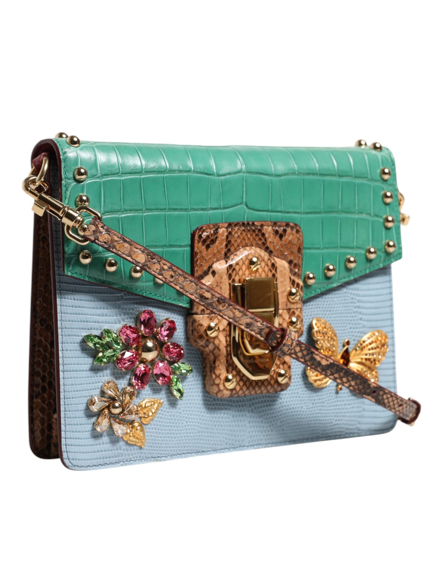 Dolce &amp; Gabbana Blue Green LUCIA Embellished Crossbody Bag