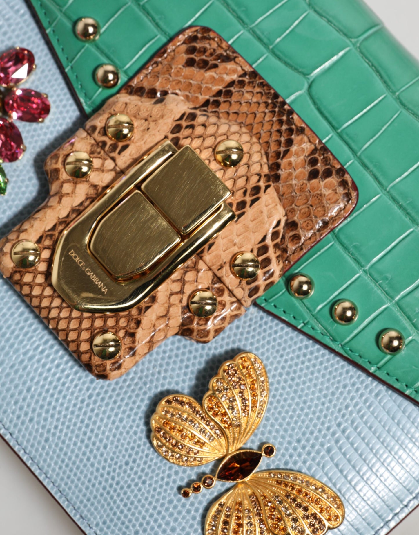 Dolce &amp; Gabbana Blue Green LUCIA Embellished Crossbody Bag