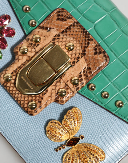 Dolce &amp; Gabbana Blue Green LUCIA Embellished Crossbody Bag