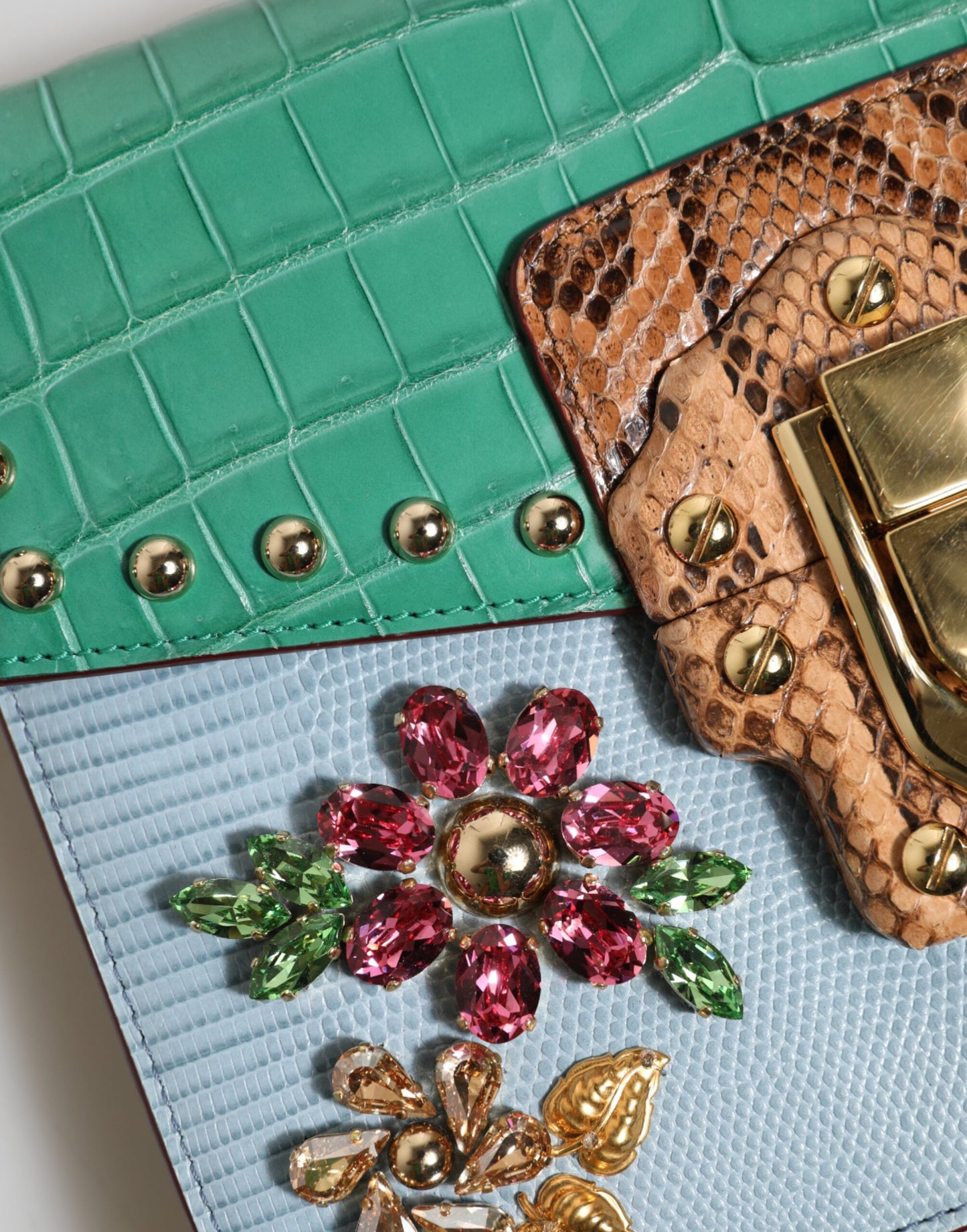 Dolce &amp; Gabbana Blue Green LUCIA Embellished Crossbody Bag