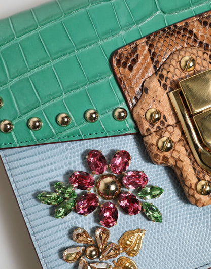 Dolce &amp; Gabbana Blue Green LUCIA Embellished Crossbody Bag