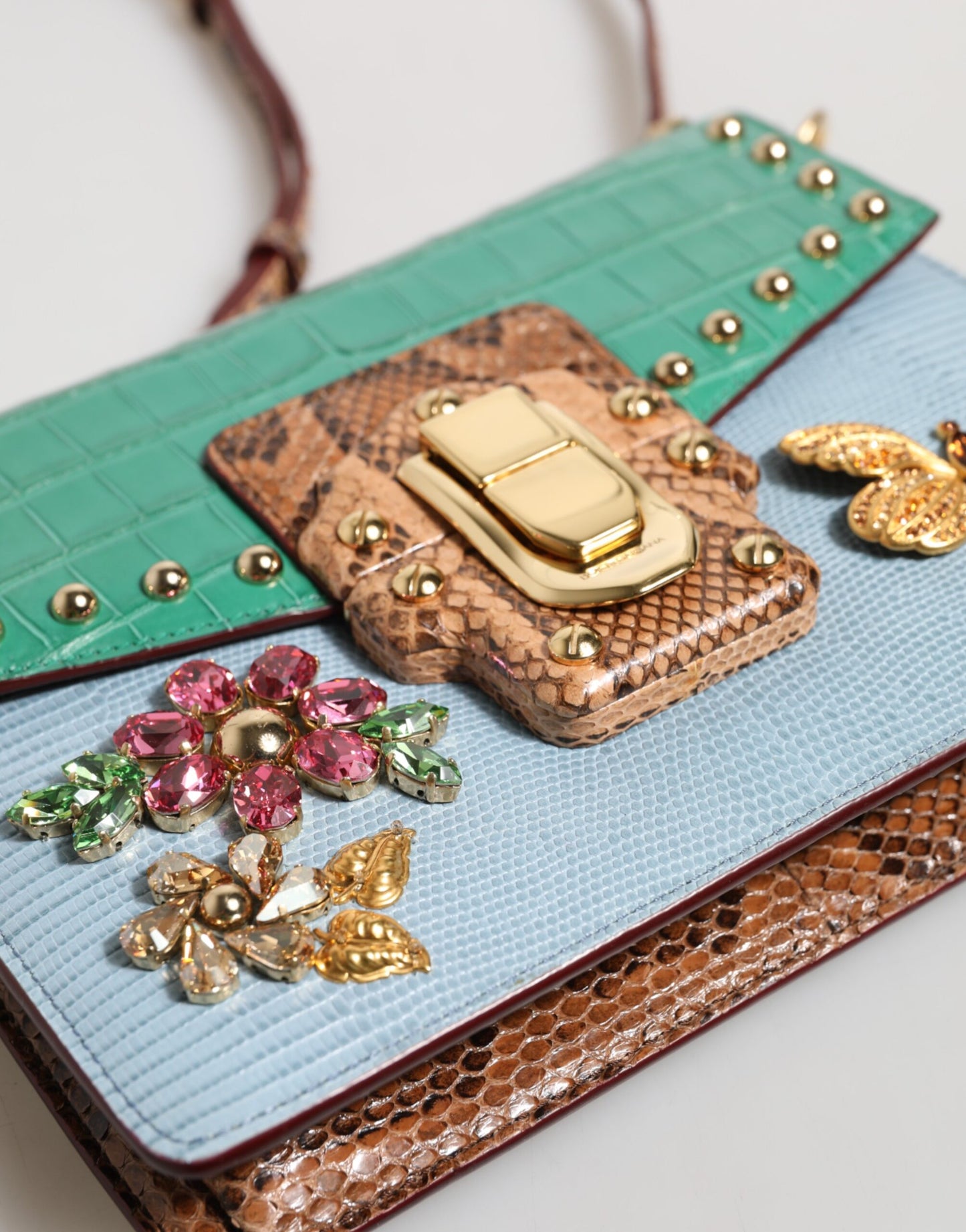 Dolce &amp; Gabbana Blue Green LUCIA Embellished Crossbody Bag