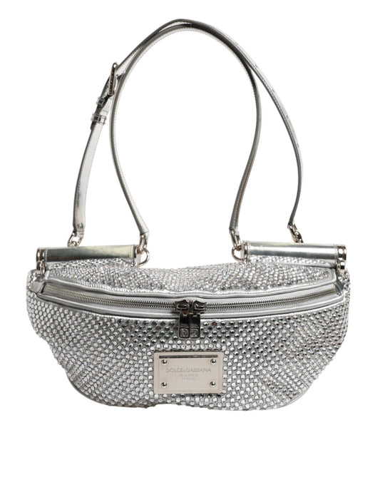 Dolce &amp; Gabbana Silver Crystal-Embellished Belt Strap Bag