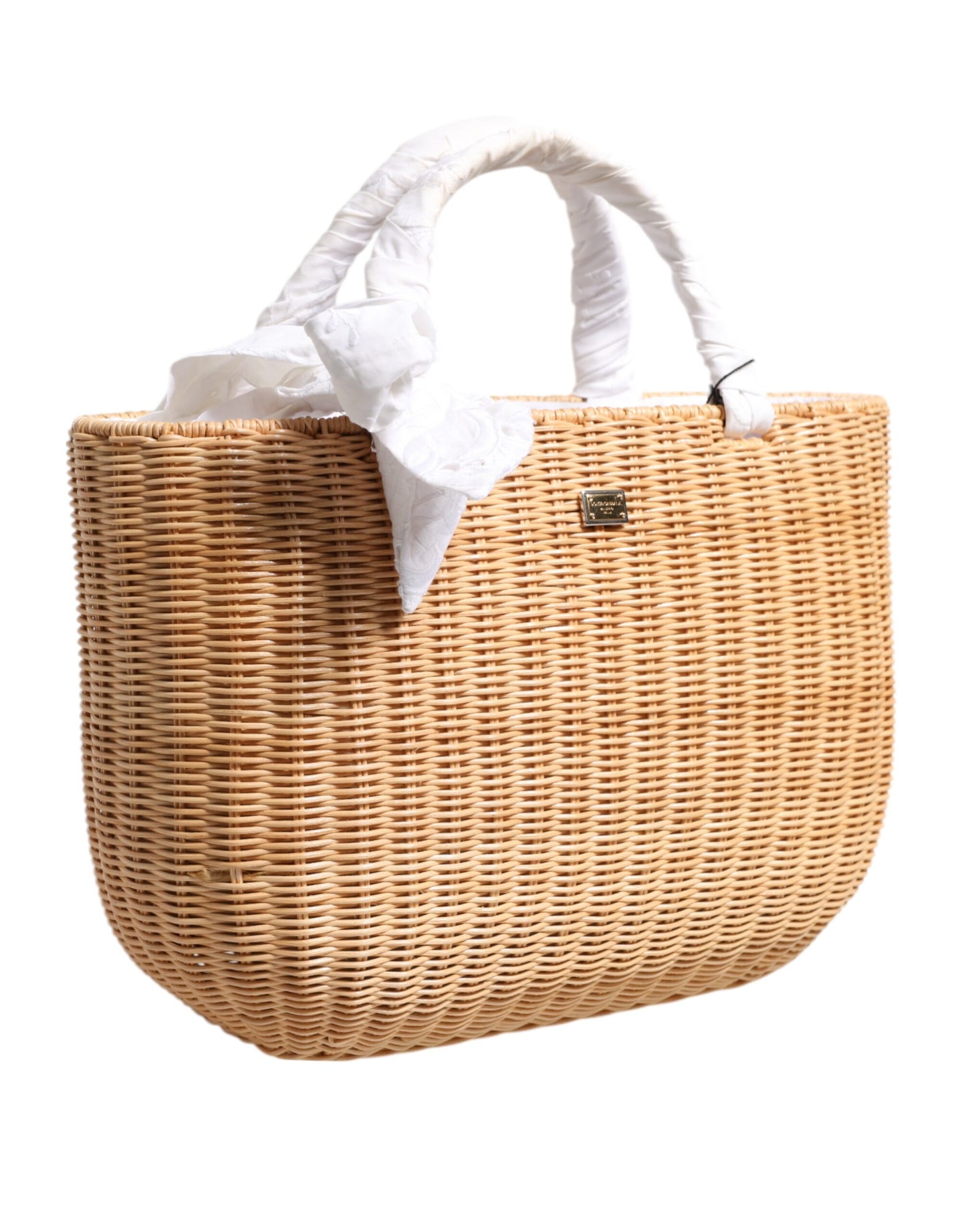 Dolce &amp; Gabbana Beige Fiber Vegetable Basket Handbag Tote Bag