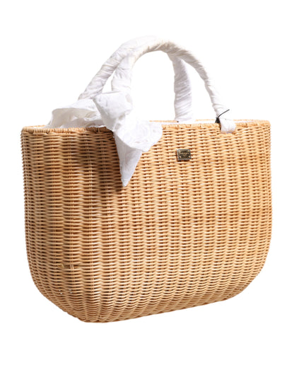 Dolce &amp; Gabbana Beige Fiber Vegetable Basket Handbag Tote Bag