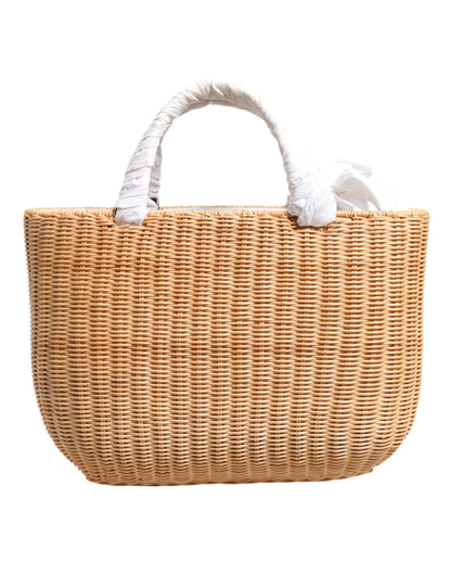 Dolce &amp; Gabbana Beige Fiber Vegetable Basket Handbag Tote Bag
