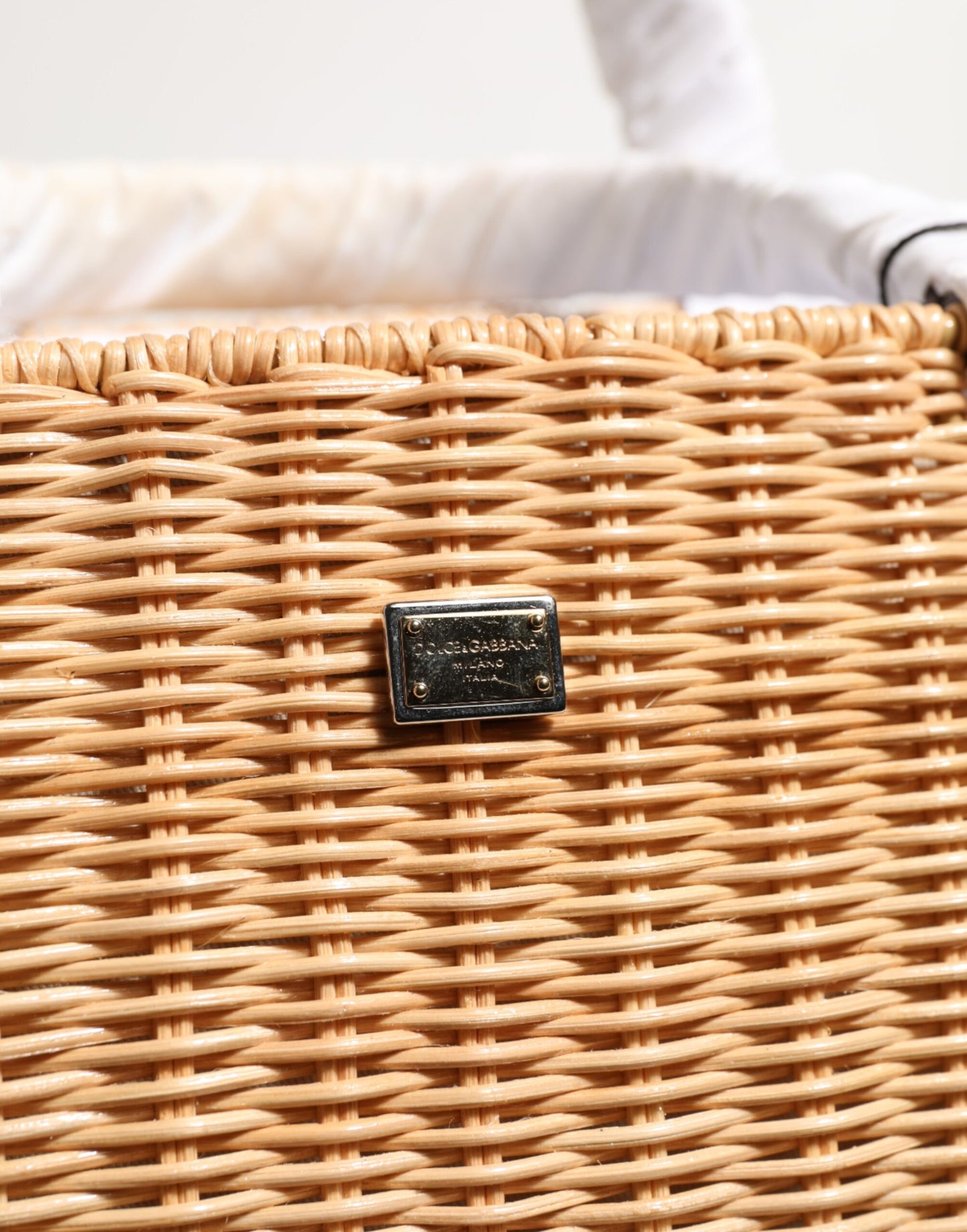 Dolce &amp; Gabbana Beige Fiber Vegetable Basket Handbag Tote Bag