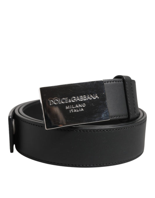 Dolce &amp; Gabbana Black Leather Classic Metal Logo Buckle Belt