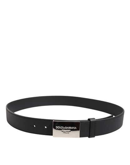 Dolce &amp; Gabbana Black Leather Classic Metal Logo Buckle Belt