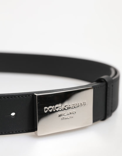 Dolce &amp; Gabbana Black Leather Classic Metal Logo Buckle Belt