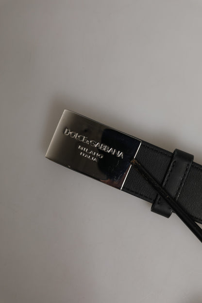 Dolce &amp; Gabbana Black Leather Classic Metal Logo Buckle Belt