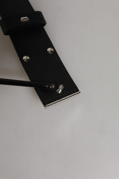 Dolce &amp; Gabbana Black Leather Classic Metal Logo Buckle Belt