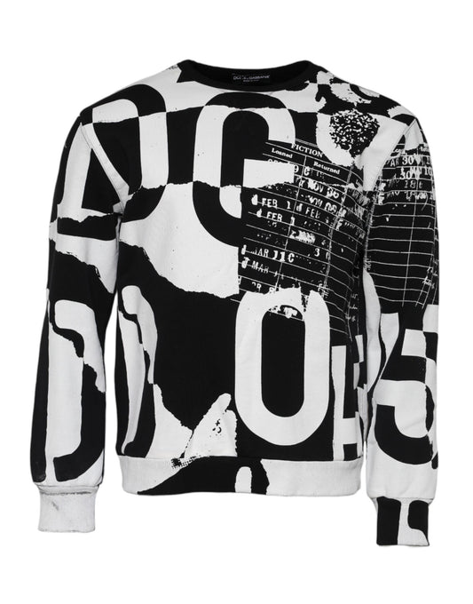 Dolce &amp; Gabbana Black White Cotton Logo Pullover Sweater
