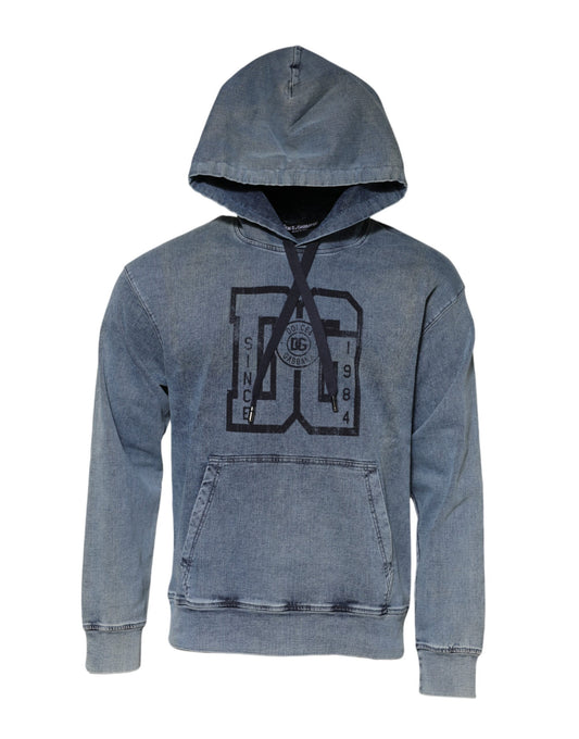 Dolce &amp; Gabbana Blue Cotton Blend Hooded Sweatshirt Sweater