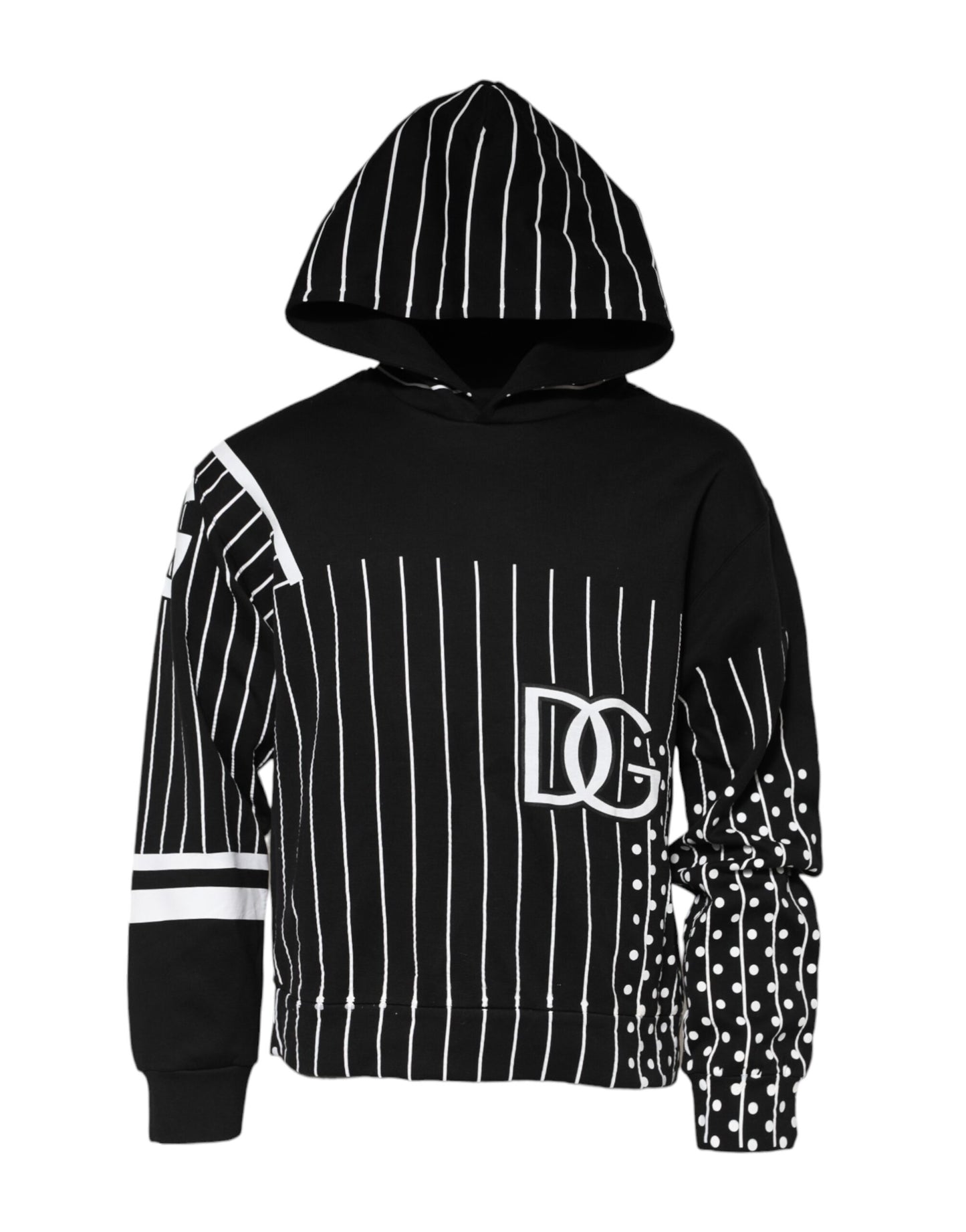Dolce &amp; Gabbana Black Stripes Hooded Men Sweatshirt Sweater