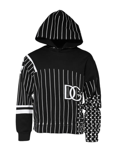 Dolce &amp; Gabbana Black Stripes Hooded Men Sweatshirt Sweater