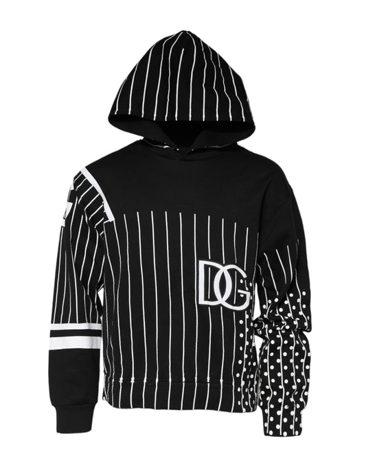 Dolce &amp; Gabbana Black Stripes Hooded Men Sweatshirt Sweater