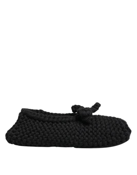 Dolce &amp; Gabbana Black Wool Knit Slip On Ballerina Flats Shoes