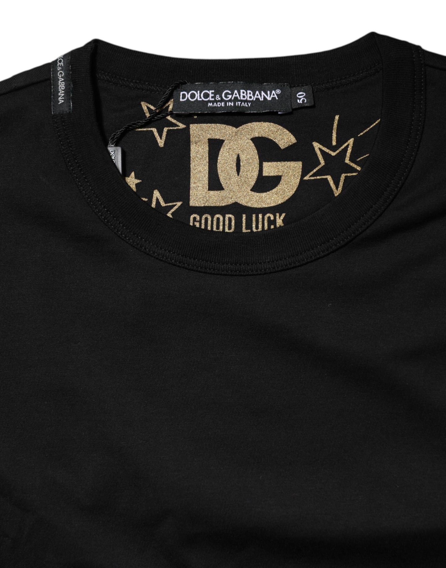 Dolce &amp; Gabbana Black Cotton Logo Print Crew Neck T-shirt