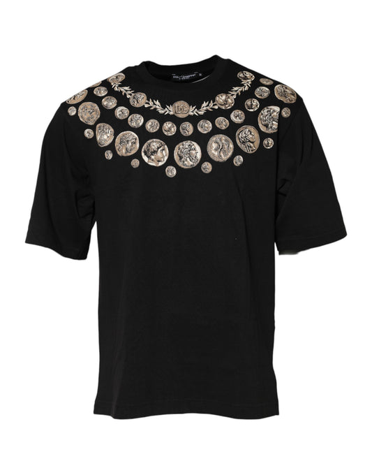 Dolce &amp; Gabbana Black Coin Print Cotton Crew Neck T-shirt