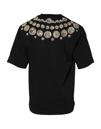 Dolce &amp; Gabbana Black Coin Print Cotton Crew Neck T-shirt