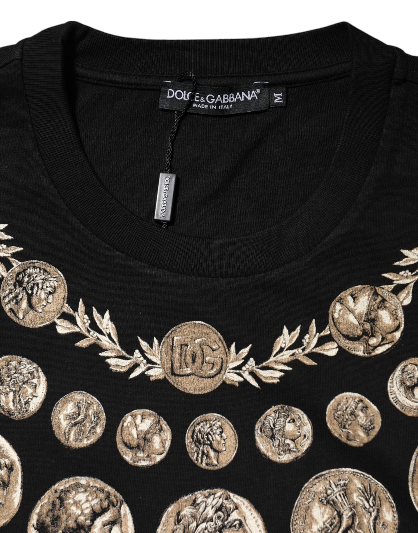 Dolce &amp; Gabbana Black Coin Print Cotton Crew Neck T-shirt