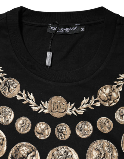 Dolce &amp; Gabbana Black Coin Print Cotton Crew Neck T-shirt