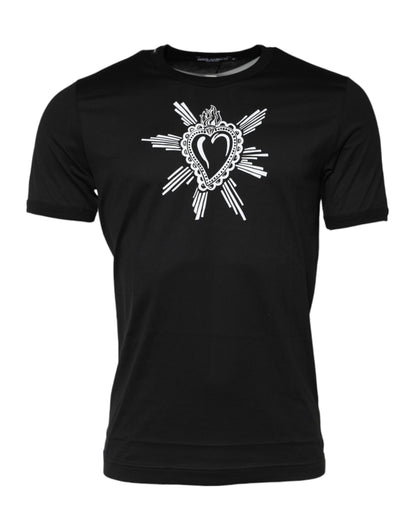 Dolce &amp; Gabbana Black Sacred Heart Cotton Crew Neck T-shirt