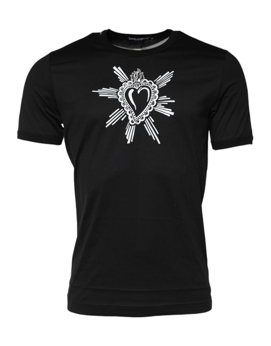 Dolce &amp; Gabbana Black Sacred Heart Cotton Crew Neck T-shirt