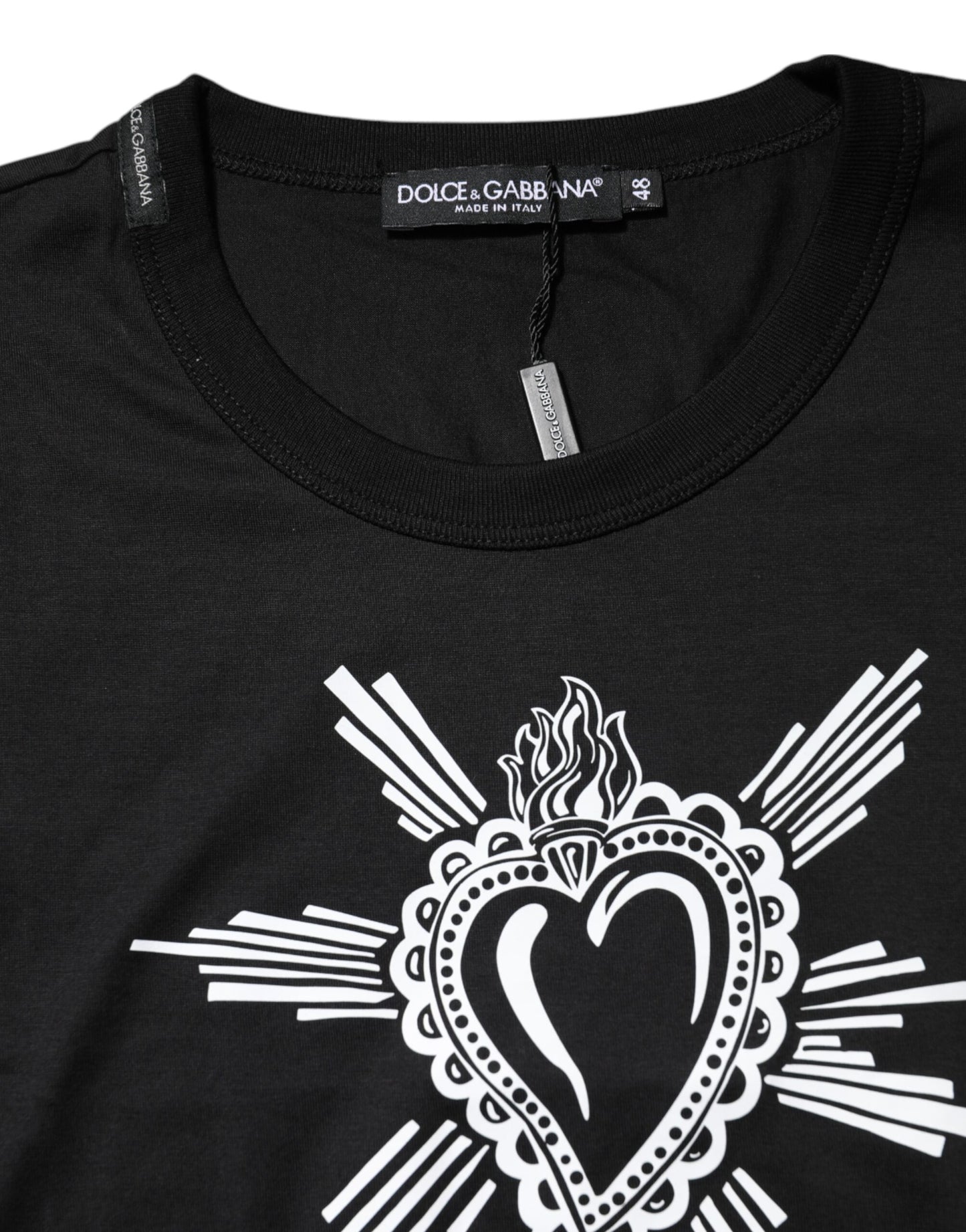 Dolce &amp; Gabbana Black Sacred Heart Cotton Crew Neck T-shirt