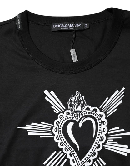 Dolce &amp; Gabbana Black Sacred Heart Cotton Crew Neck T-shirt