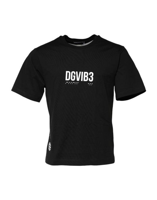 Dolce &amp; Gabbana Black DG Vib3 Print Cotton Crew Neck T-shirt
