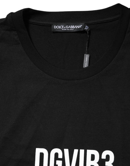 Dolce &amp; Gabbana Black DG Vib3 Print Cotton Crew Neck T-shirt