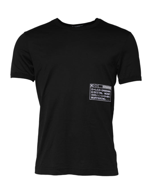 Dolce &amp; Gabbana Black Logo Patch Cotton Crew Neck T-shirt
