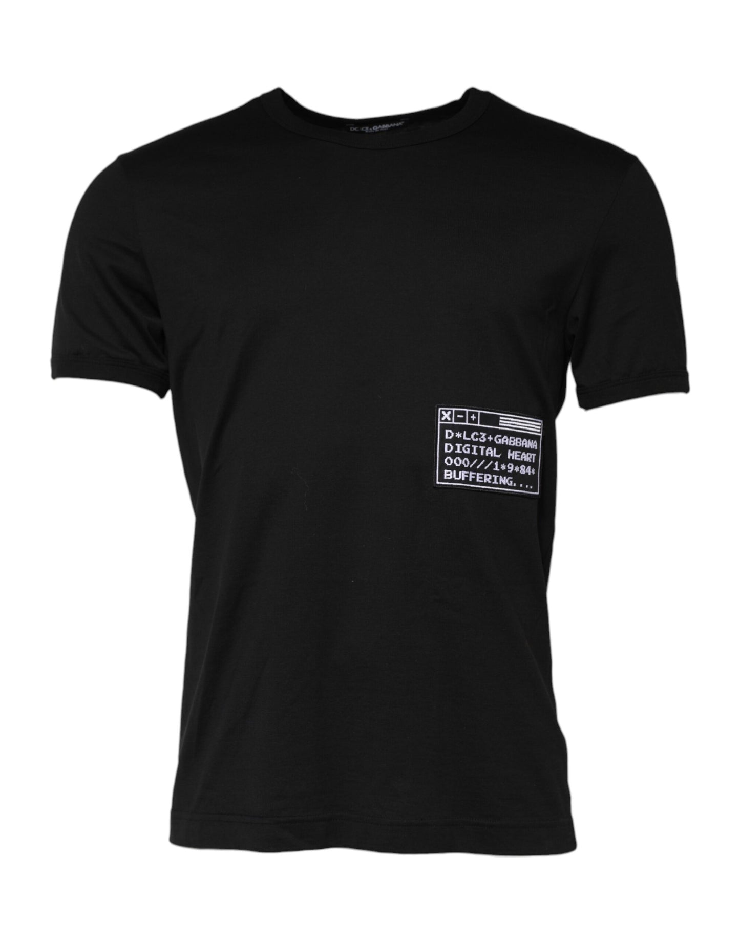 Dolce &amp; Gabbana Black Logo Patch Cotton Crew Neck T-shirt