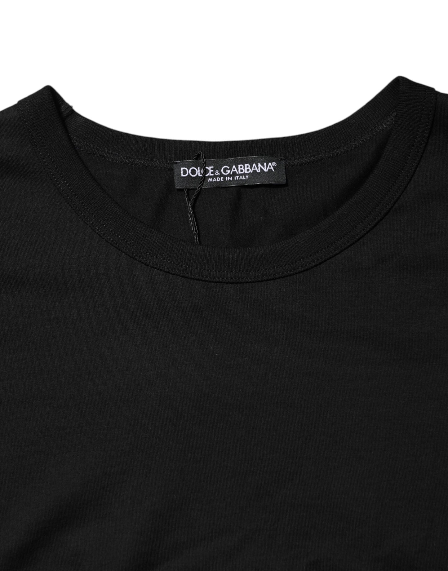 Dolce &amp; Gabbana Black Logo Patch Cotton Crew Neck T-shirt