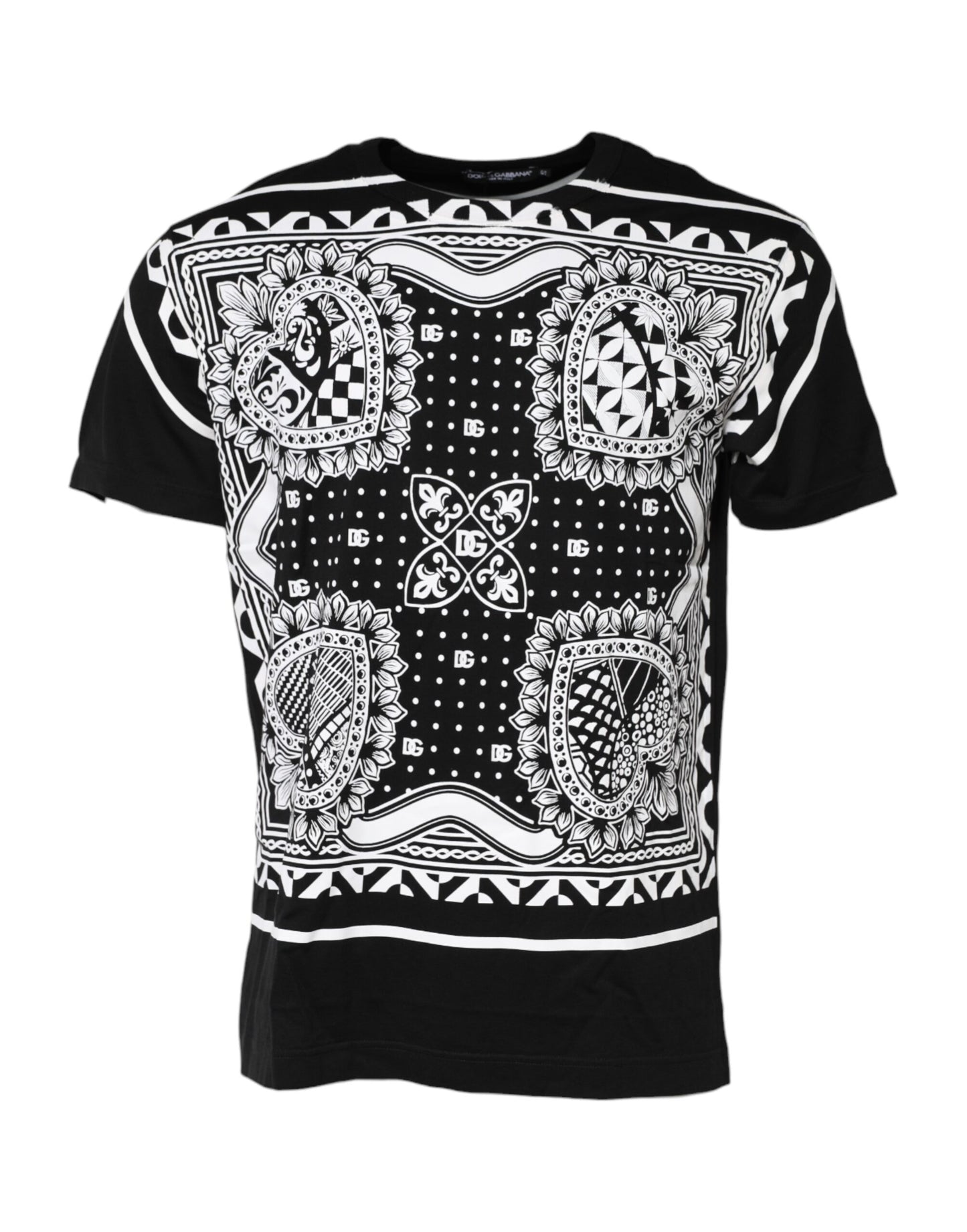 Dolce &amp; Gabbana Black Bandana Print Cotton Crew Neck T-shirt