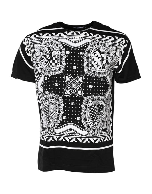 Dolce &amp; Gabbana Black Bandana Print Cotton Crew Neck T-shirt