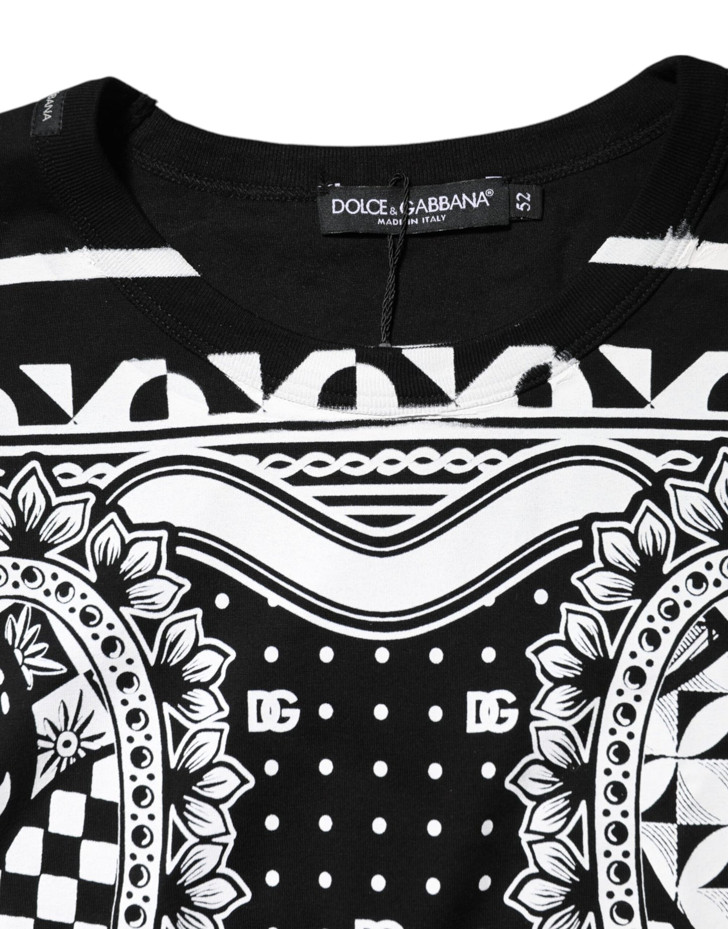 Dolce &amp; Gabbana Black Bandana Print Cotton Crew Neck T-shirt