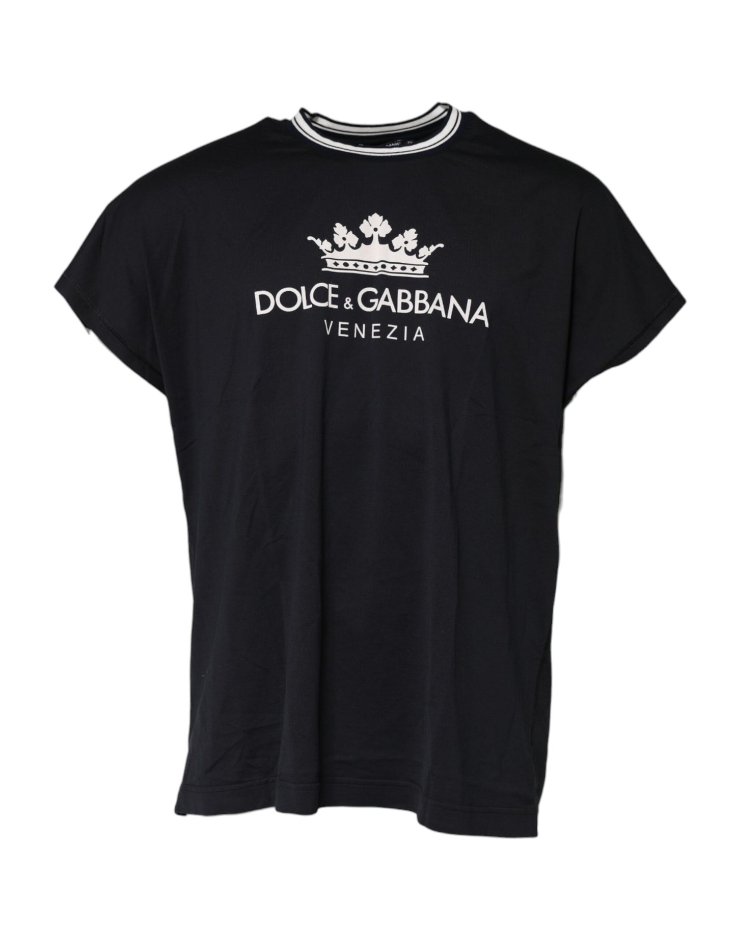 Dolce &amp; Gabbana Dark Blue Venezia Crown Cotton Crew Neck T-shirt