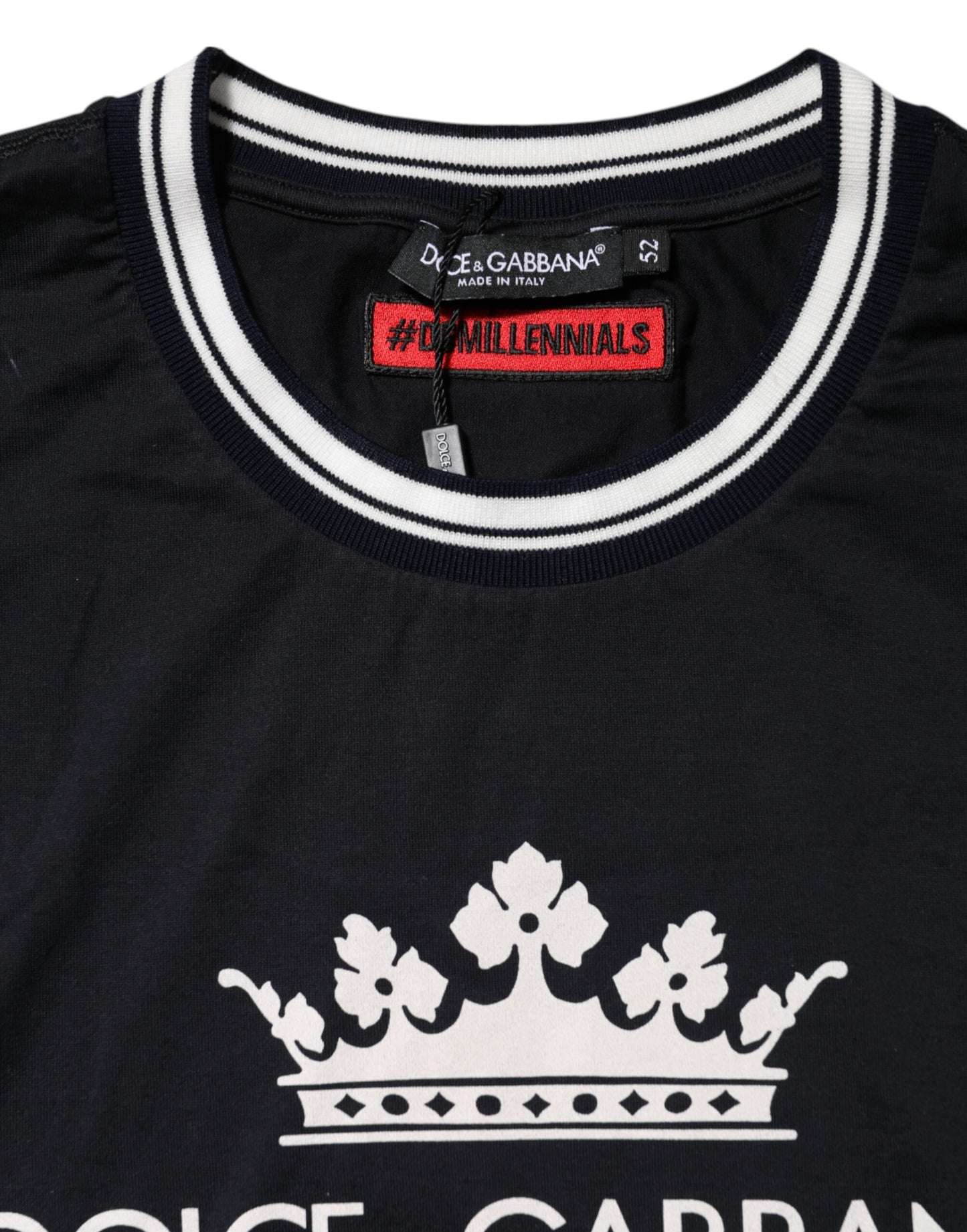 Dolce &amp; Gabbana Dark Blue Venezia Crown Cotton Crew Neck T-shirt