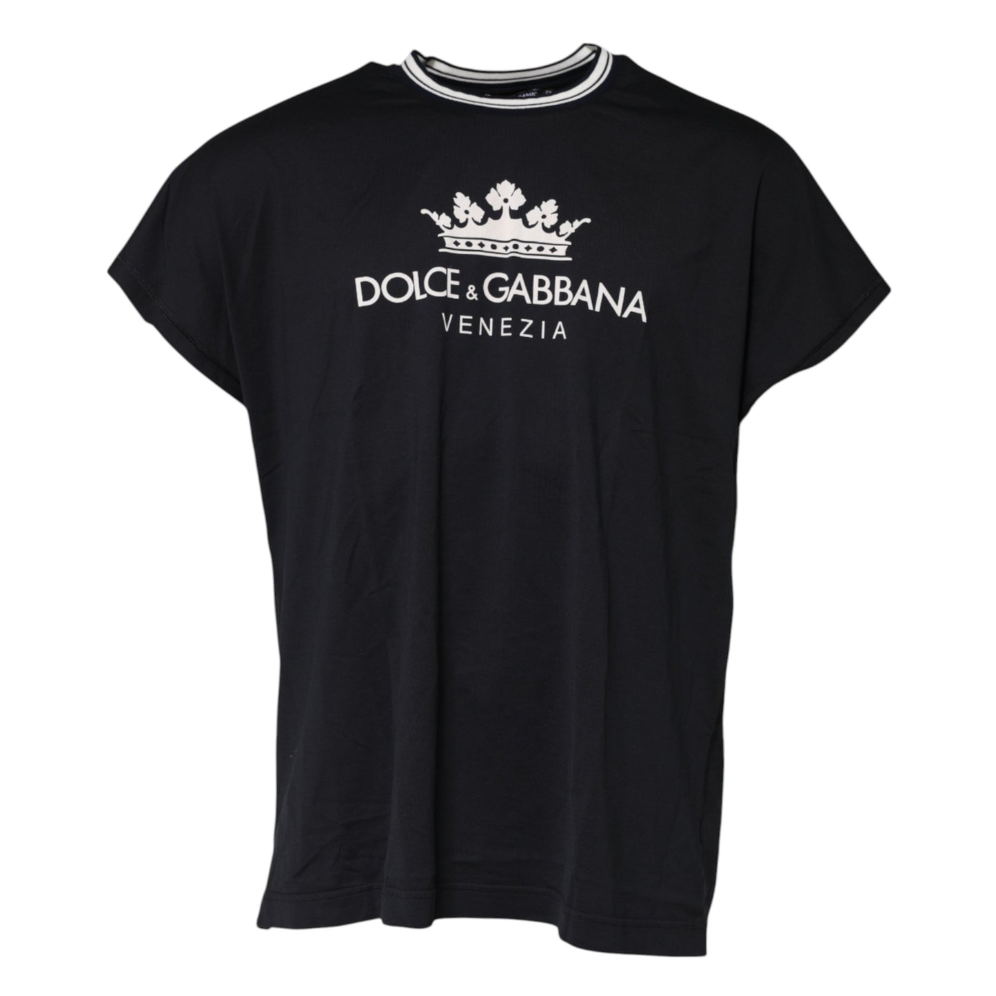 Dolce &amp; Gabbana Dark Blue Venezia Crown Cotton Crew Neck T-shirt