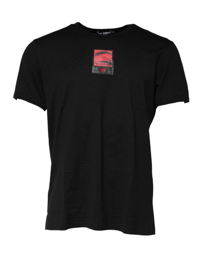 Dolce &amp; Gabbana Black Eye Print Cotton Men Crew Neck T-shirt