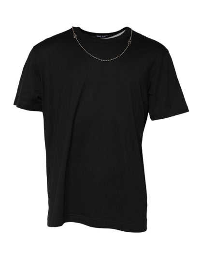 Dolce &amp; Gabbana Black Chain Necklace Cotton Crewneck T-shirt