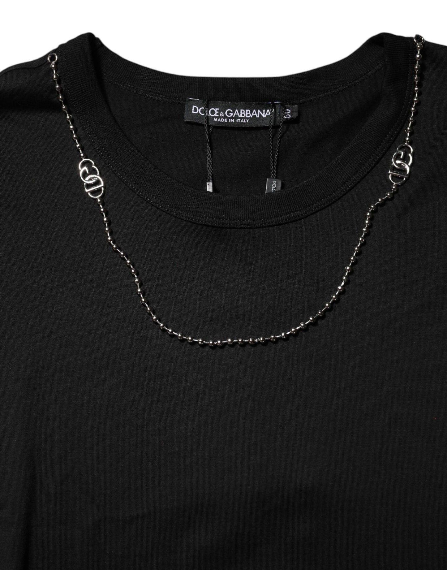 Dolce &amp; Gabbana Black Chain Necklace Cotton Crewneck T-shirt