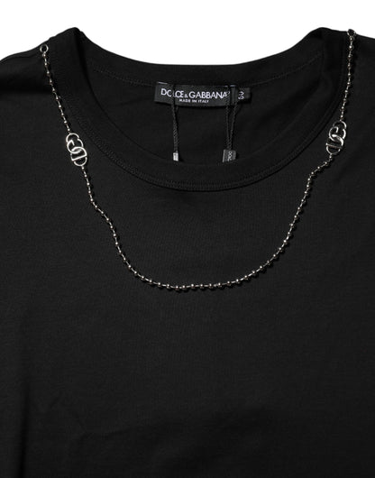 Dolce &amp; Gabbana Black Chain Necklace Cotton Crewneck T-shirt
